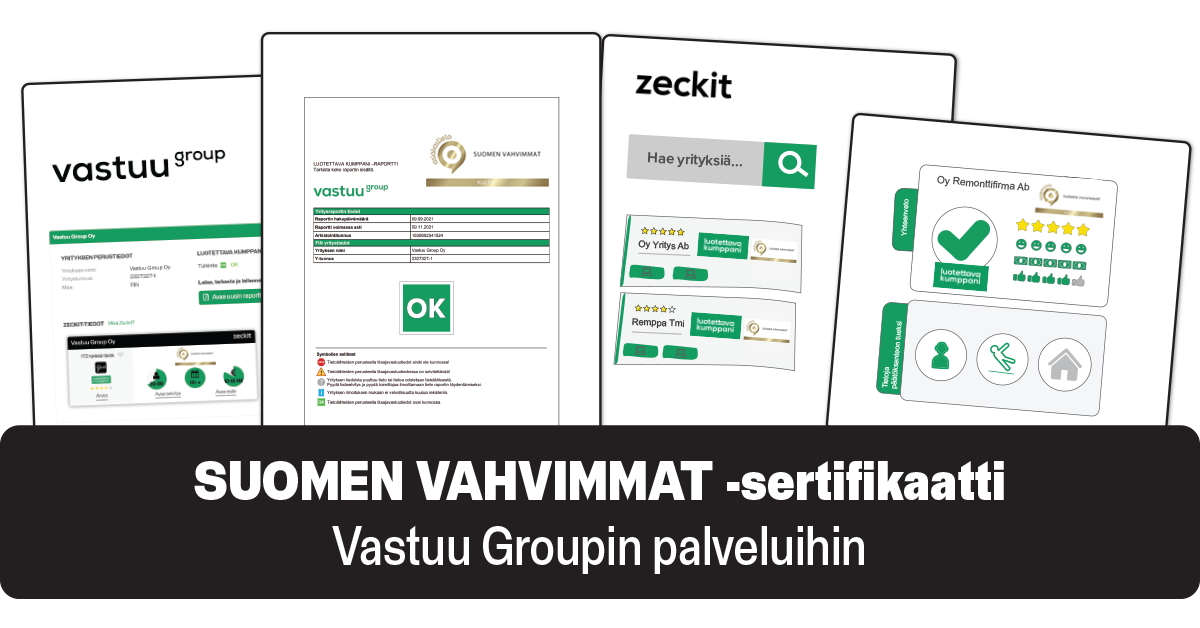 Suomen Vahvimmat -sertifikaatti Vastuu Groupin palveluihin