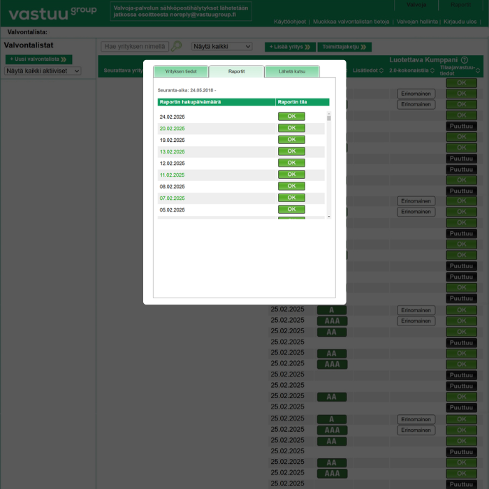 Valvoja-tilaajavastuuraportit